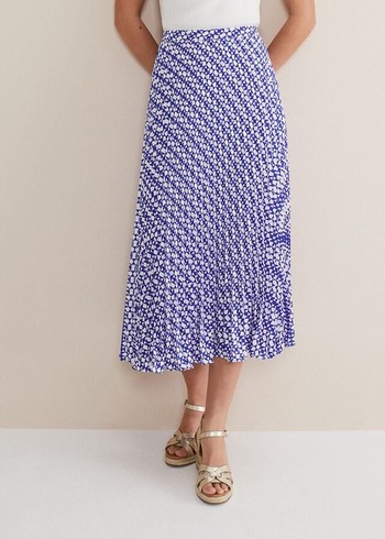 Phase Eight Elmina Geo Pleated Skirts Blue/White Canada | QBWZAR-976